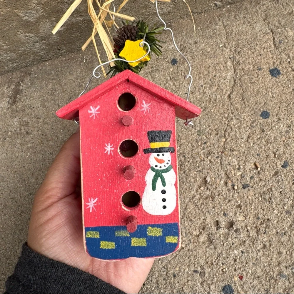 VTG Mini Birdhouse Christmas‎ Hanging Decor Rustic Farmhouse Christmas